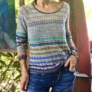NIC+ZOE Blue/Green Striped Sweater (M)